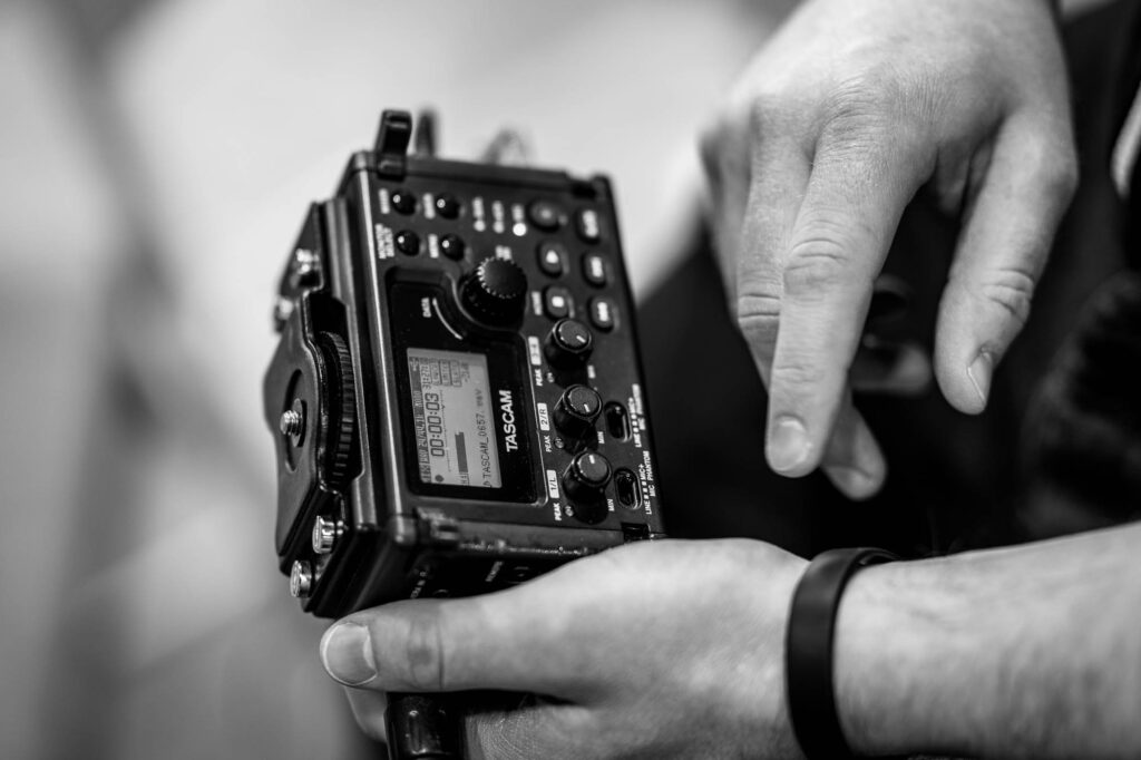 Close up of professional sound recording device.